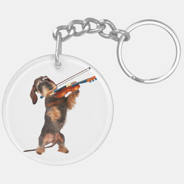 Porte-clefs Le Dachshund À poils durs Jouant Un Violon (Dos droit)