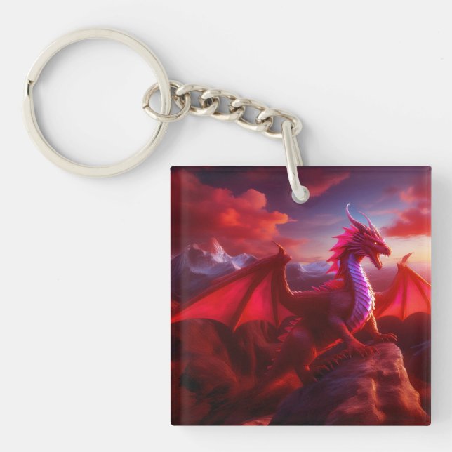 Porte-clefs Le Dragon Rouge Perce Sur Craggy Mountain Peak (Devant)
