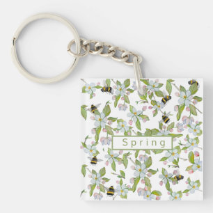 Porte-clefs Le jardin de printemps fleurit et bourdons