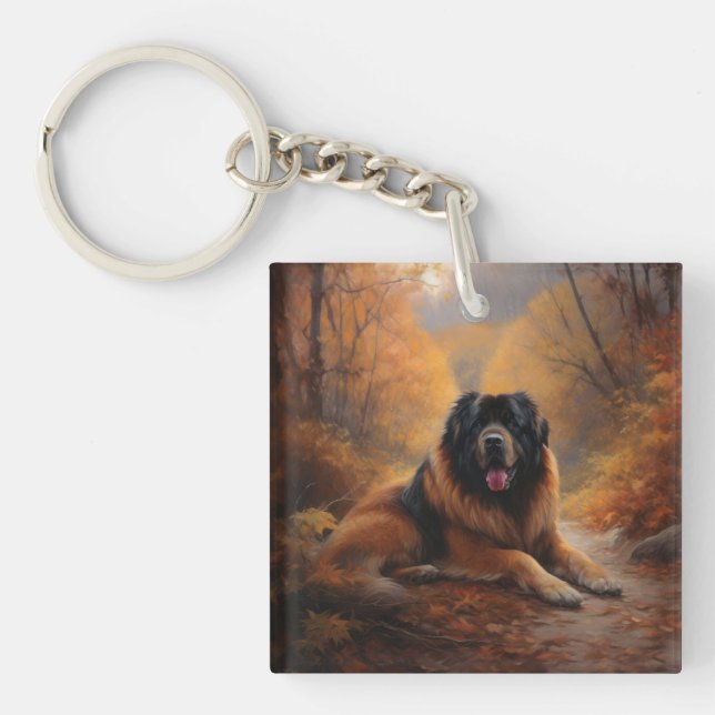 Porte-clefs Le Mastiff tibétain en automne les feuilles automn (Devant)