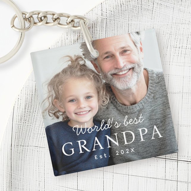 Porte-clefs Le meilleur grand-père du monde photo de l'année d (World's best grandpa grandfather est year photo keychain)