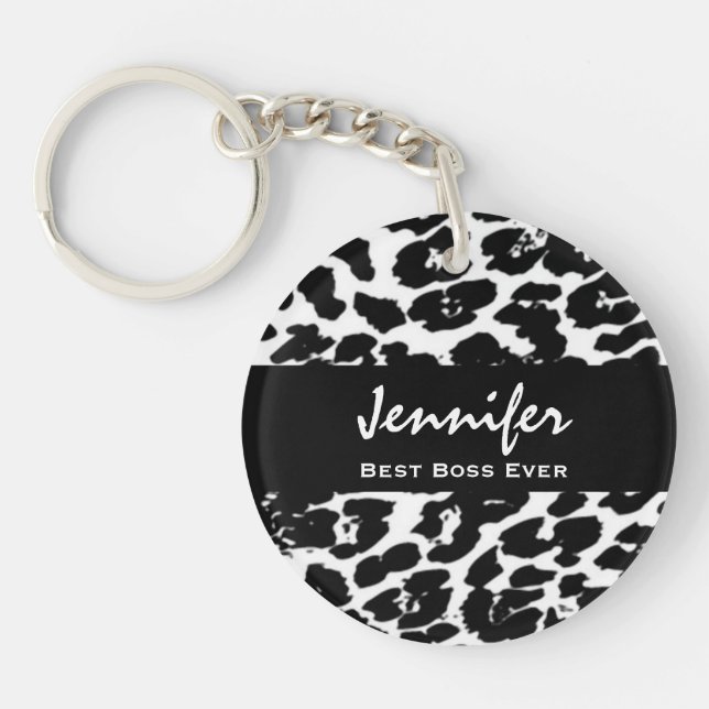 Porte-clefs Le meilleur léopard blanc noir nommé toujours fait (Devant)