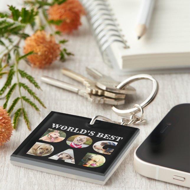 Porte-clefs Le meilleur papa chien du monde 6 photo collage no (Devant Droit)