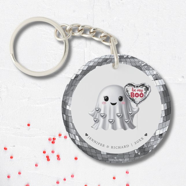 Porte-clefs Le Motif de la Saint Valentin Fantôme d'argent (Personalized Silver Disco Heart Valentine's Day Keychain)