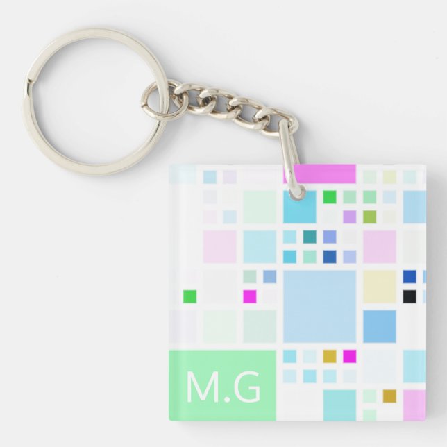 Porte-clefs Le pastel moderne ajuste le monogramme géométrique (Devant)