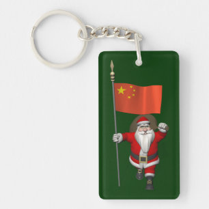 Porte-clefs Le Père Noël Avec Drapeau De Chine