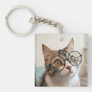 Porte-clefs Le Purr-fessor : Un chat érudit en lunettes