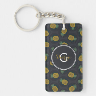Porte-clefs Le rétro ananas noir d'or modèle le monogramme