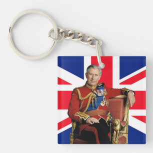 Porte-clefs Le roi Charles III avec drapeau britannique
