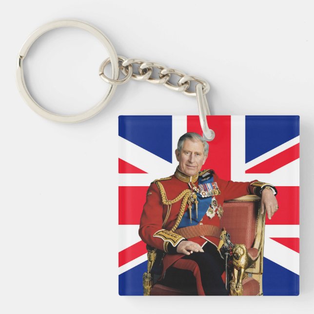 Porte-clefs Le roi Charles III avec drapeau britannique (Devant)