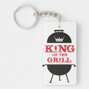 Porte-clefs Le Roi Du Grill, Blanc Noir Couronne Rouge