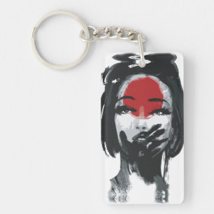 Porte-clefs Le Silence de Geisha : Art à l'encre rouge et noir