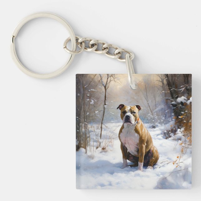 Porte-clefs Le Staffordshire Américain Laisser Neige Noël (Devant)