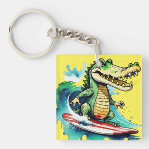 Porte-clefs Le surf de crocodile drôle