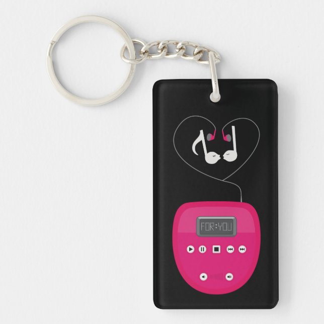 Porte-clefs Lecteur CD rose avec écouteurs s'embrassant (Devant)