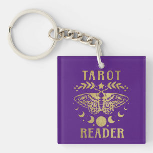 Porte-clefs Lecteur de Tarot en or Phase Lunaire Moth Stars
