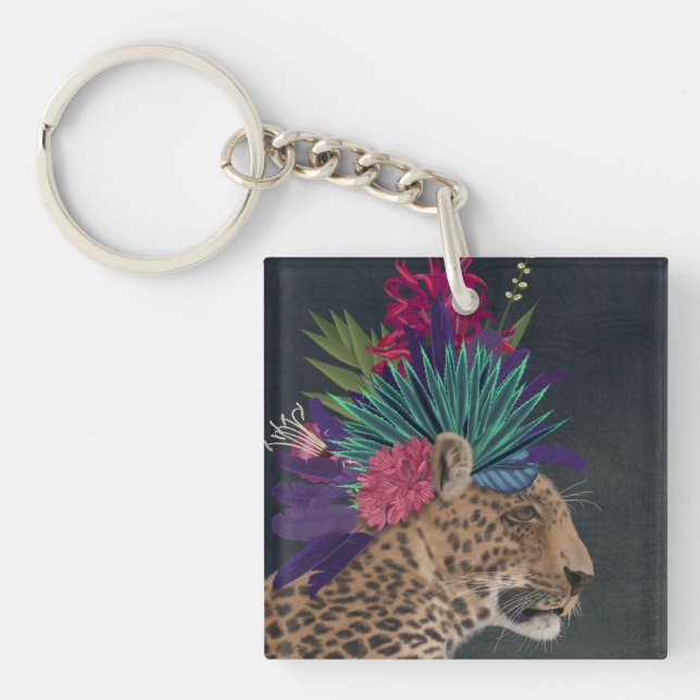 Porte-clefs Leopard avec tête tropicale (Devant)