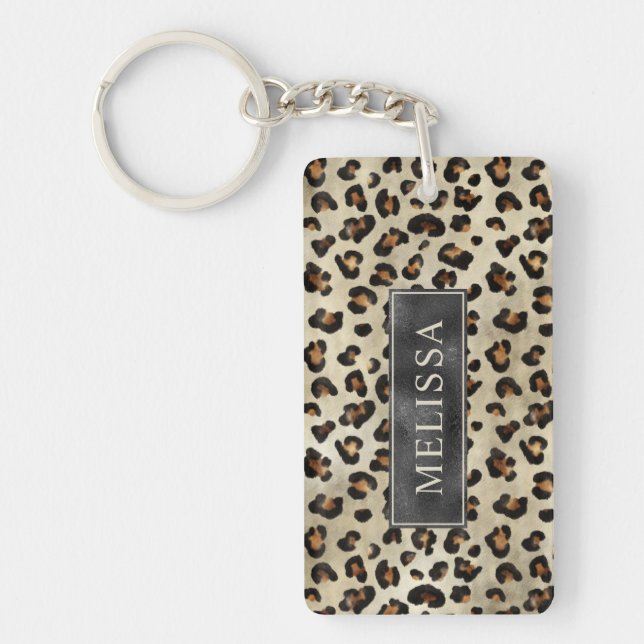 Porte-clefs Leopard Cheetah Print With Black Faux Foil Texture (Devant)