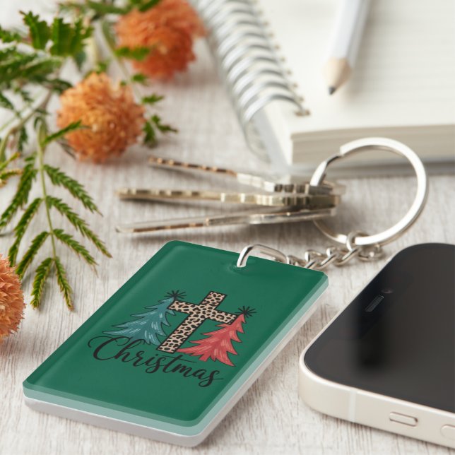 Porte-clefs Léopard croix arbres de Noël chrétiens  (Devant droit)