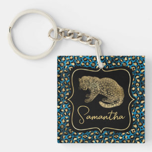 Porte-clefs Léopard doré et Imprimé léopard bleu