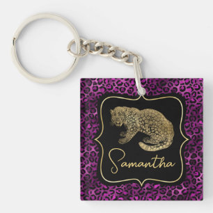 Porte-clefs Léopard doré et imprimé léopard violet
