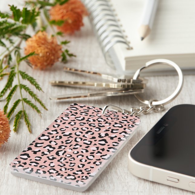 Porte-clefs Léopard Print, Léopard Spots, Rose Léopard (Devant droit)
