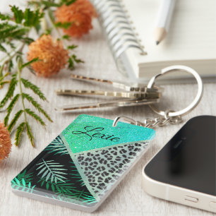 Porte-clefs Léopard Turquoise tropical personnalisé