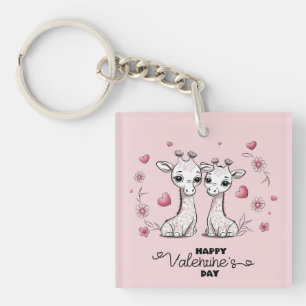 Porte-clefs Les amateurs de Giraffe de Cartoon mignonne Coeurs