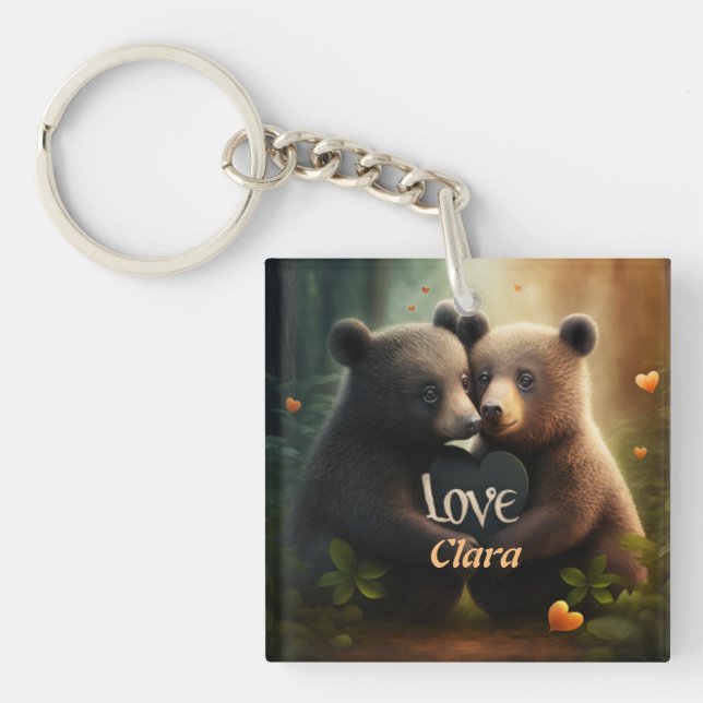 Porte-clefs Les mignons ours en amour se serrant dans leurs br (Devant)