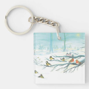 Porte-clefs Les oiseaux forestiers en hiver