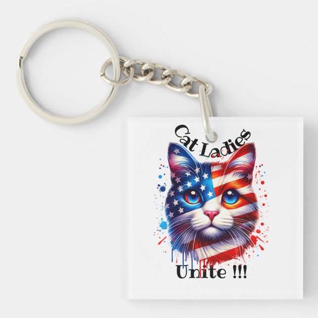 Porte-clefs Les Patriotiques Kamala Chat Ladies Unite Walz (Devant)