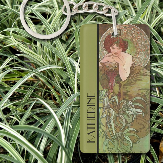 Porte-clefs Les pierres précieuses d'Alphonse Mucha émeraude (Art Nouveau illustration by Alphonse Mucha.  Small enough to carry in your pocket.  Great gift idea.)