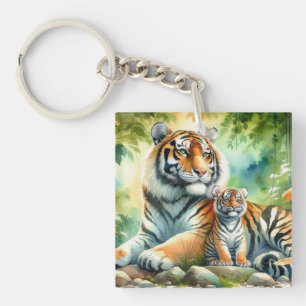 Porte-clefs Les tigres dans une peinture luxuriante au paradis