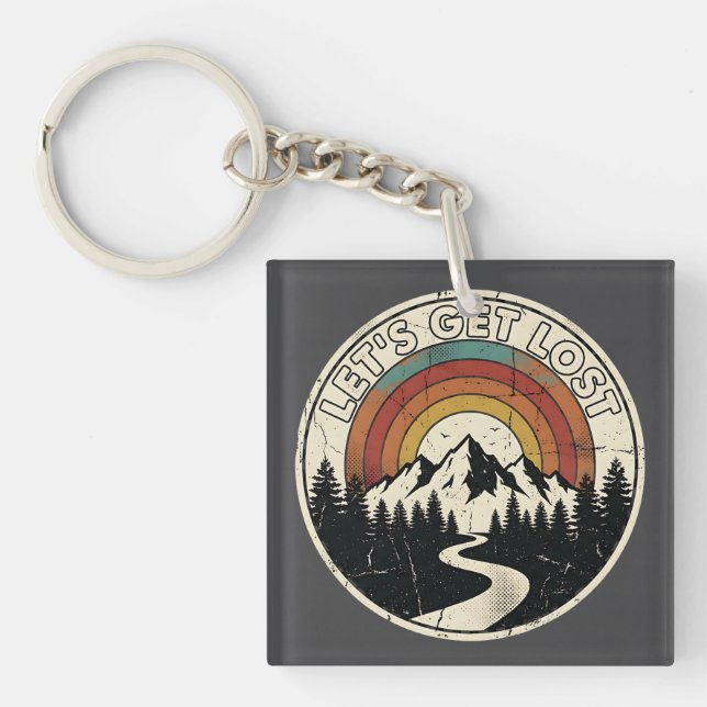 Porte-clefs Let’s Get Lost Retro Mountain Adventure Outdoor (Devant)