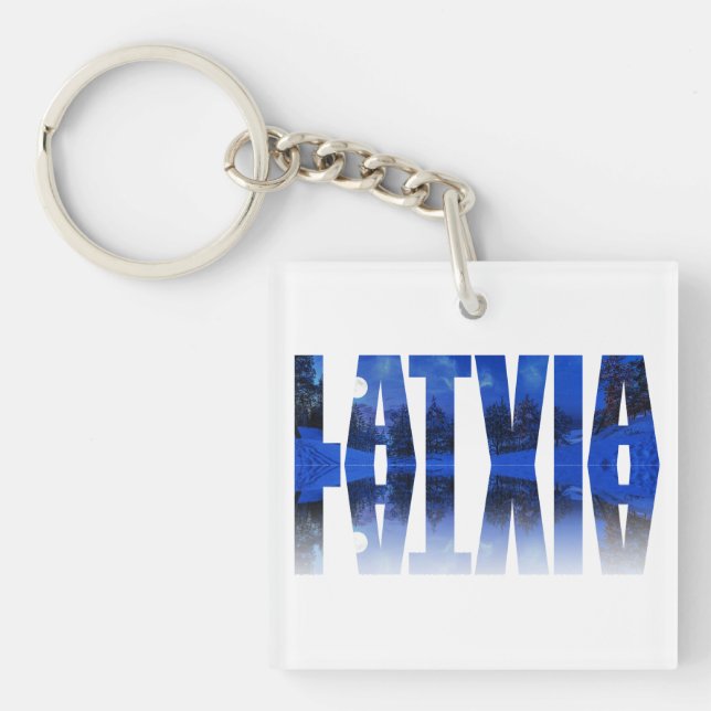 Porte-clefs Lettonie hiver nuit texte avec réflexion (Devant)