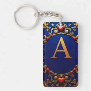 Porte-clefs Lettre A dorée avec détails d'accent de cœur ✨
