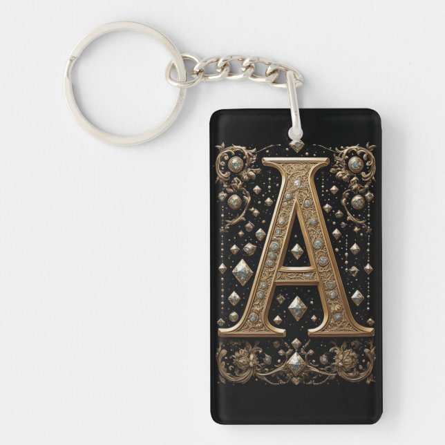 Porte-clefs Lettre A Dorée Avec Détails De Pierre Précieuse ✨ (Devant)