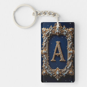 Porte-clefs Lettre A dorée ornée de bijoux
