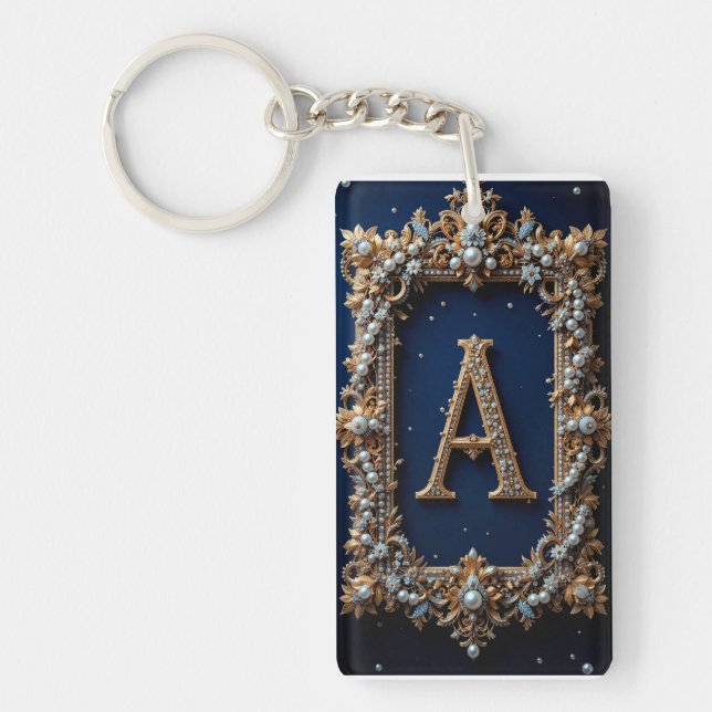 Porte-clefs Lettre A dorée ornée de bijoux (Devant)