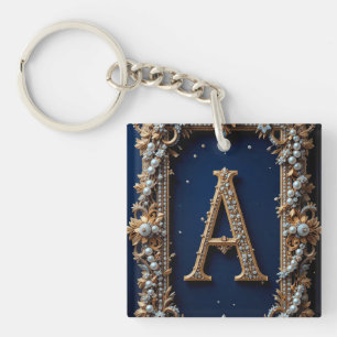 Porte-clefs Lettre A en bijou de luxe avec monogramme doré et 