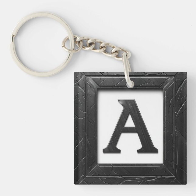 Porte-clefs 🖤 Lettre A initiale en marbre noir 🖤 (Devant)