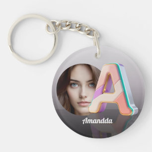 Porte-clefs Lettre A monogramme 3D géométrique pastel pho pers