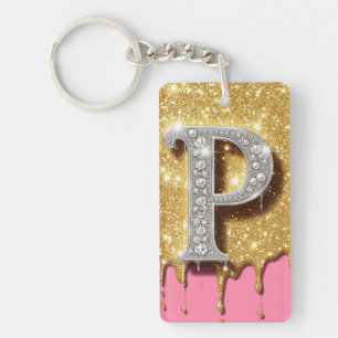 Porte-clefs Lettre à monogramme doré P Cadeau initial diamant 