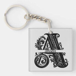Porte-clefs Lettre A, Nom Personnalisé Monogrammé