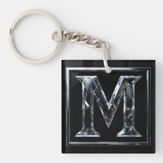 Porte-clefs ❄️ Lettre Cristal M Cadeau Initial Pour Lui 🔑 (Devant)
