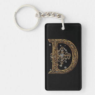Porte-clefs Lettre D dorée avec embellissement baroque de pier