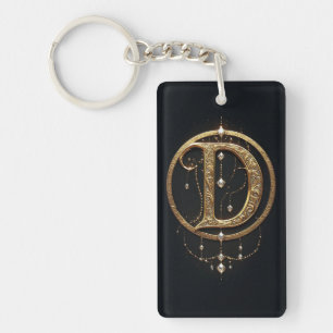 Porte-clefs Lettre D dorée avec pierres précieuses embellissem