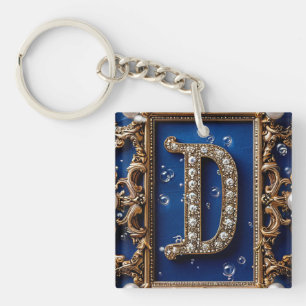 Porte-clefs Lettre D Ornée Dorée avec des Bijoux