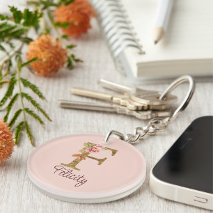 Porte-clefs Lettre de nom personnalisée F Roses rose poudré fe