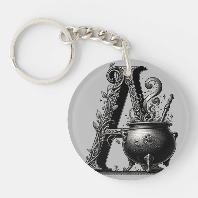 Porte-clefs Lettre de sorcière Cauldron Une initiale personnal (Devant)